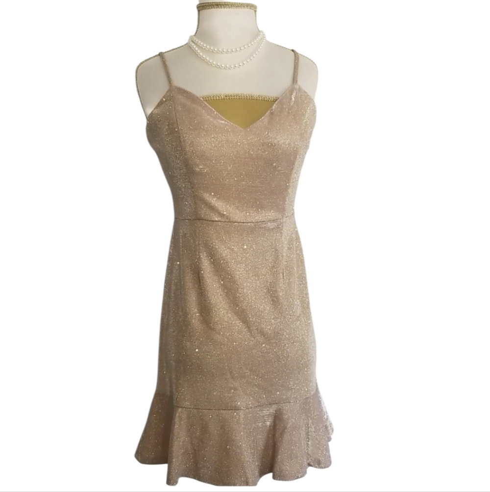 Crystal Doll Sparkling  Metallic Gold Champagne Dress Special Occasion Dress
